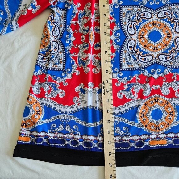 Susan Graver Multicolor Mandala Print Cold Shoulder Short Sleeve Tunic Top 1X - Picture 11 of 11